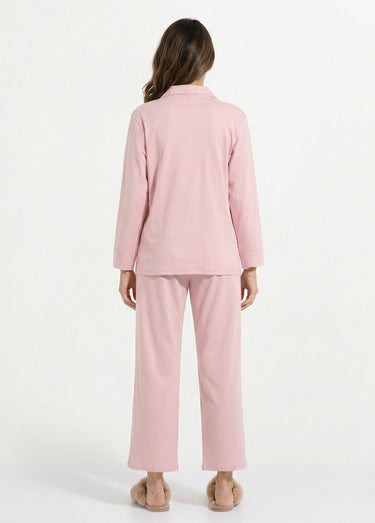 Pyjama 2 pièces jersey, col chemisier Rose