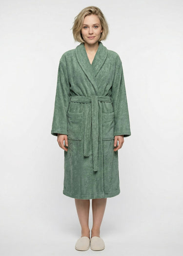 Peignoir long en éponge, avec col châle Sauge