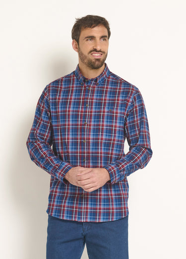 Chemise flanelle détails velours, vif Carreaux Bleu