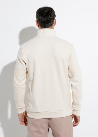Pull épais jersey de coton, col zippé Beige