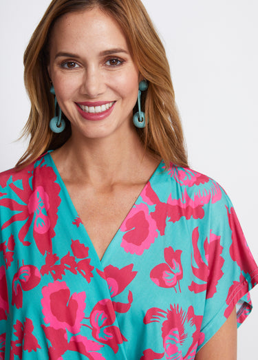 Combinaison jupe-culotte maille extensible Vert/Rose