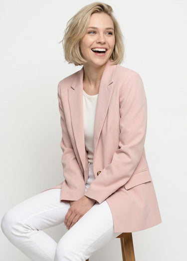 Veste longue 1 bouton avec col tailleur Rose