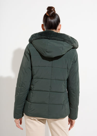 Doudoune courte avec capuche fourrure Vert Foret