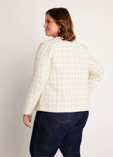 Veste courte sans col tissu effet tweed Naturel/Dore