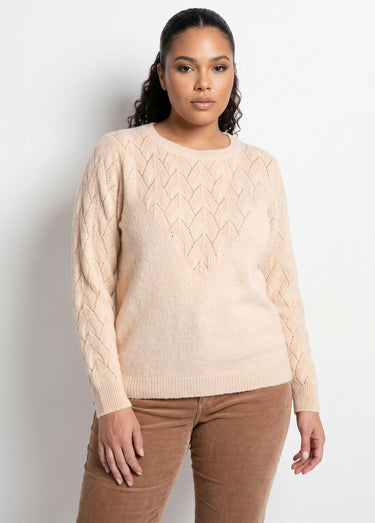 Pull doux uni col rond maille fantaisie Beige