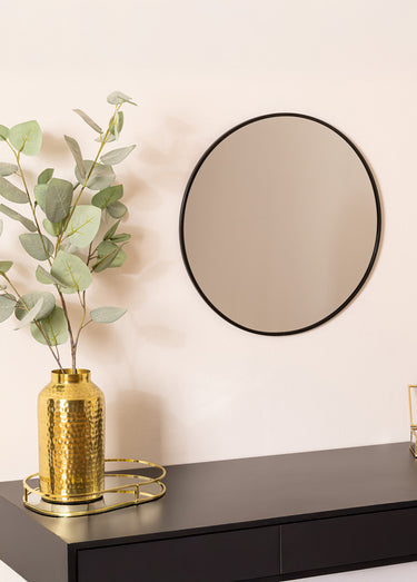 Miroir rond, contour fin aluminium Noir