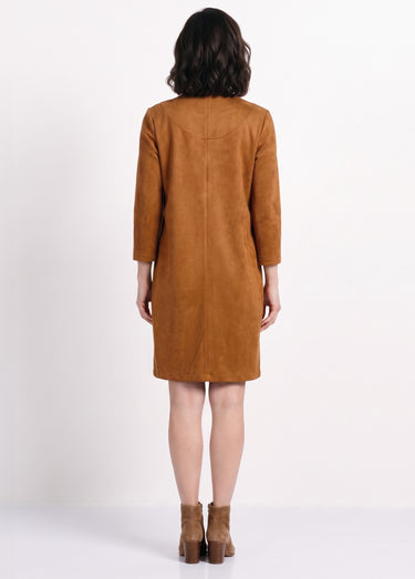 Robe ample courte en tissu suédé uni Camel