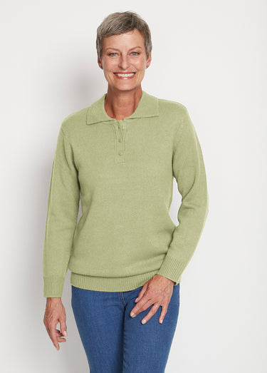 Pull col polo maille épaisse Vert Tilleul