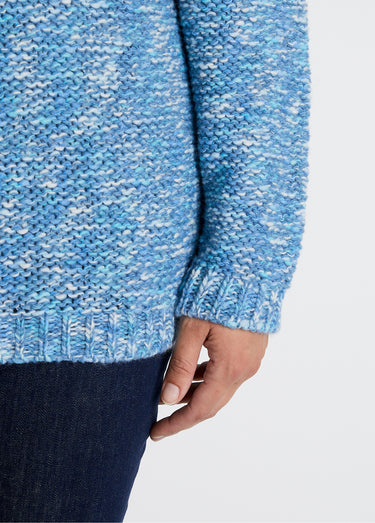 Pull mouliné col rond avec laine et alpaga Bleu / Écru