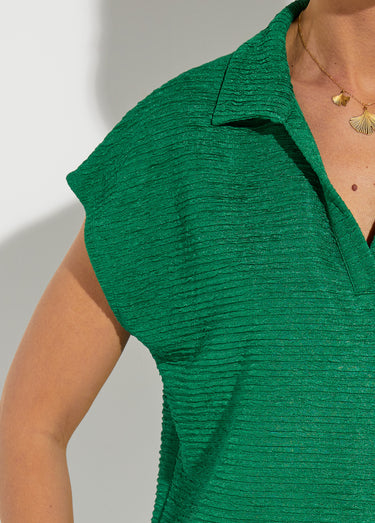 T-shirt col chemise uni manches courtes Vert