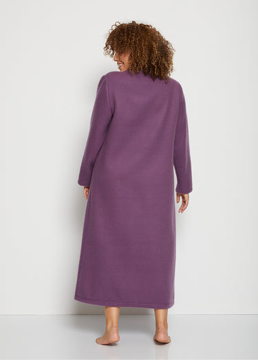 Peignoir robe de chambre long molleton Courtelle® Prune