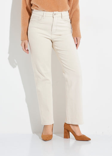 Jean droit 5 poches, spécial PETITE Beige