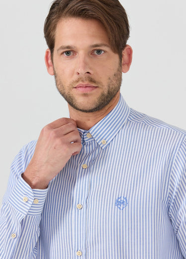 Chemise rayée popeline, col américain Bleu