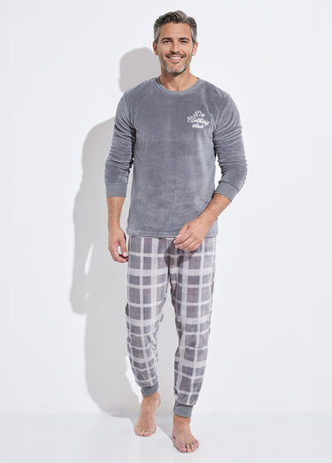 Pyjama chaud en polaire et flanelle Gris