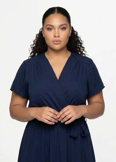 Robe housse longue, ceinture à nouer Marine
