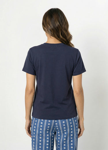 T-shirt col rond avec épaule boutonnée Marine