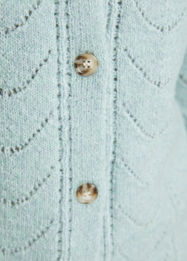Gilet cardigan boutonné chiné ajouré col rond Aqua