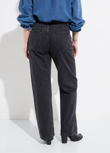 Jean 5 poches denim, coupe large Gris Fonce