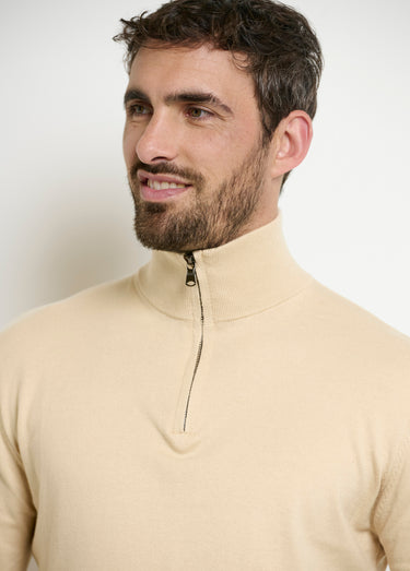 Pull col camionneur zippé contrastant Beige