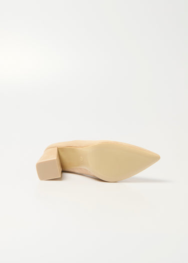 Escarpin talon haut large, finition daim Beige