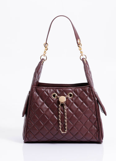 Sac à main chic matelassé détails métal Bordeaux