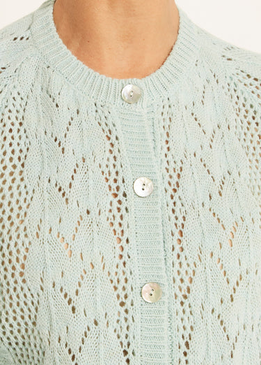 Gilet boutonné ajouré avec laine et cachemire Vert
