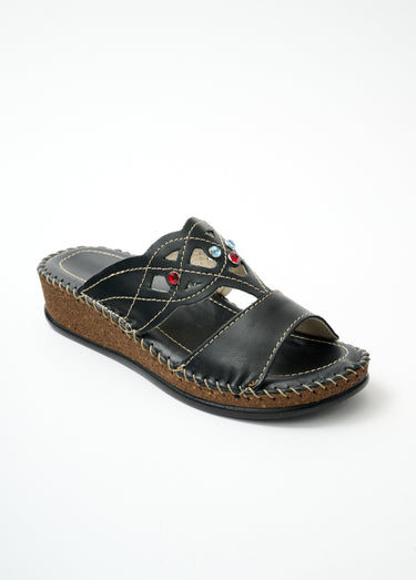 Mules largeur confort cuir Noir