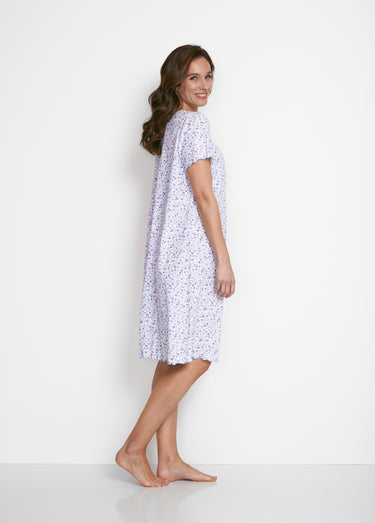 Chemise de nuit mi-longue manches courtes Lilas/Bleu
