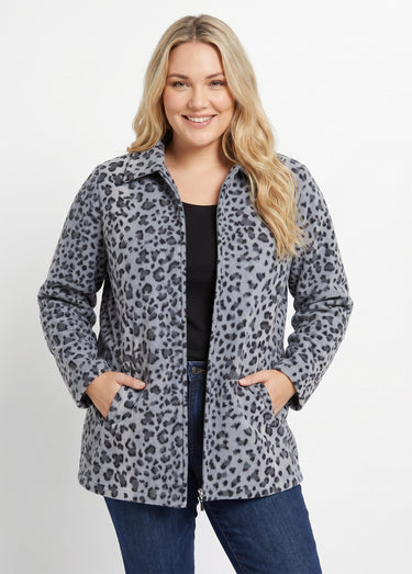 Blouson zippé maille polaire imprimée Argent/Noir