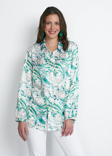 Chemisier long droit boutonné en satin Imp Vert