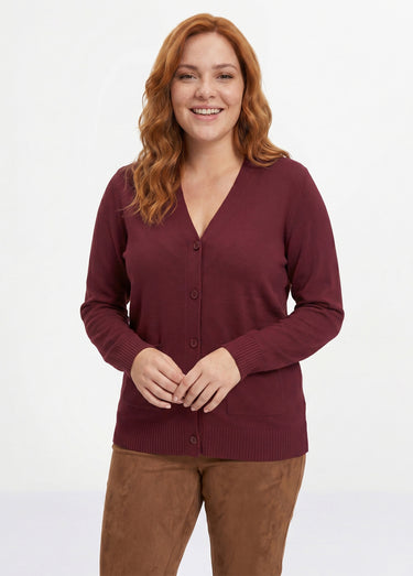 Gilet boutonné maille épaisse Prune