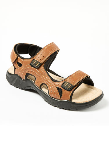 Sandales confortables cuir, 3 brides Camel