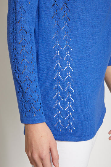 Pull-tunique motif ajouré col fantaisie Bleu