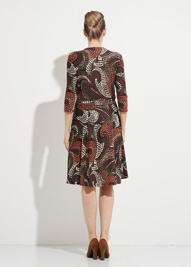 Robe cache-coeur courte évasée graphique Marron/Beige