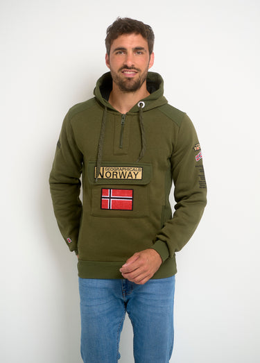 Sweat à capuche demi zip manches longues Kaki