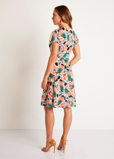 Robe droite courte imprimée Vert/Rose