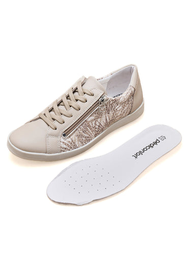 Baskets cuir zippées grande largeur Imprime Beige