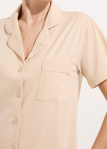 Pyjama short en jersey, col chemisier Beige