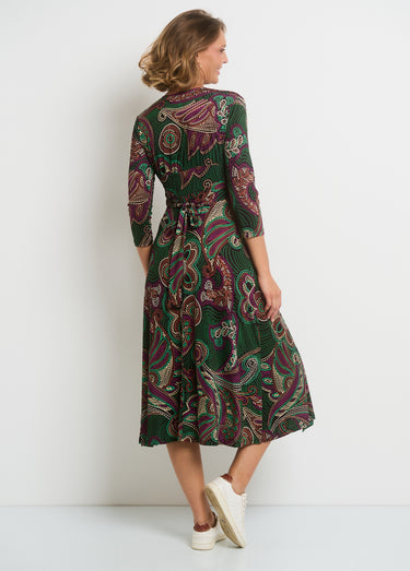 Robe portefeuille taille drapée en maille Rose/Vert