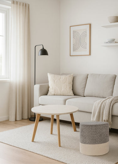 Pouf foncé bicolore rond aspect laineux Gris
