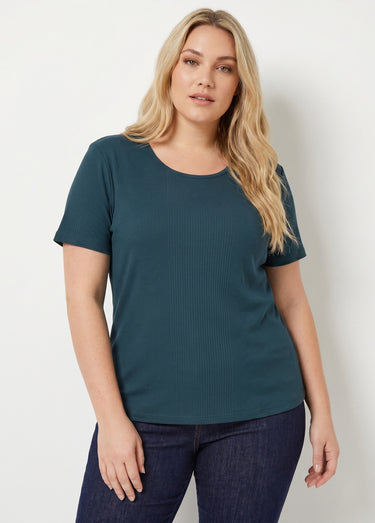 T-shirt coton côtelé col rond Marine