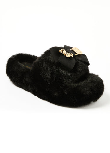 Mules fourrure et noeud Noir