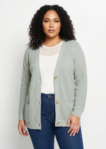 Gilet long boutonné brillant manches longues Menthe