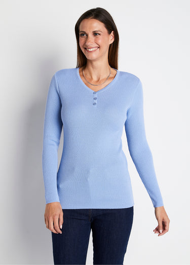 Pull encolure tunisienne avec laine mérinos Bleu