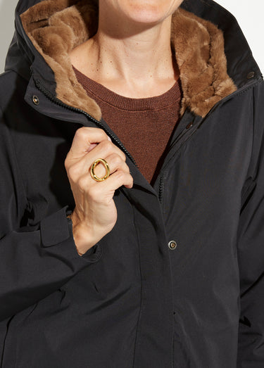 Parka chaude déperlante doublure fourrure Noir