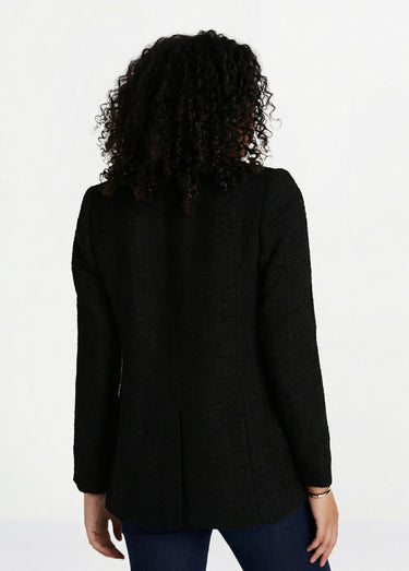 Veste droite boutonnée tissu natté col tailleur Noir