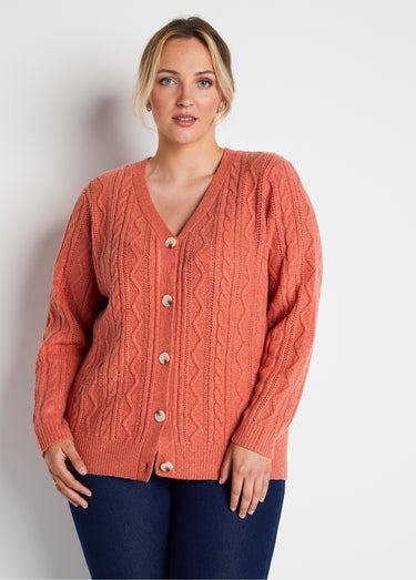 Gilet court boutonné col V maille torsades Tomette