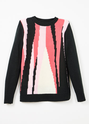 Pull chaud col rond jacquard graphique Noir/Rose