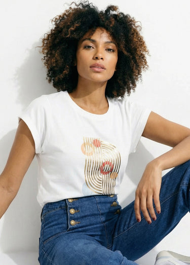 T-shirt coton avec sérigraphie Art déco Blanc