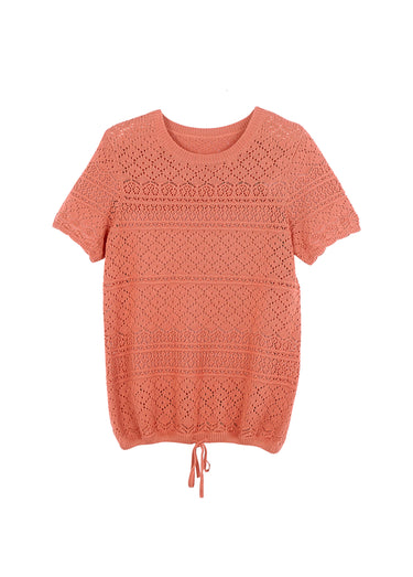 Pull manches courtes blousant ajouré col rond Epice